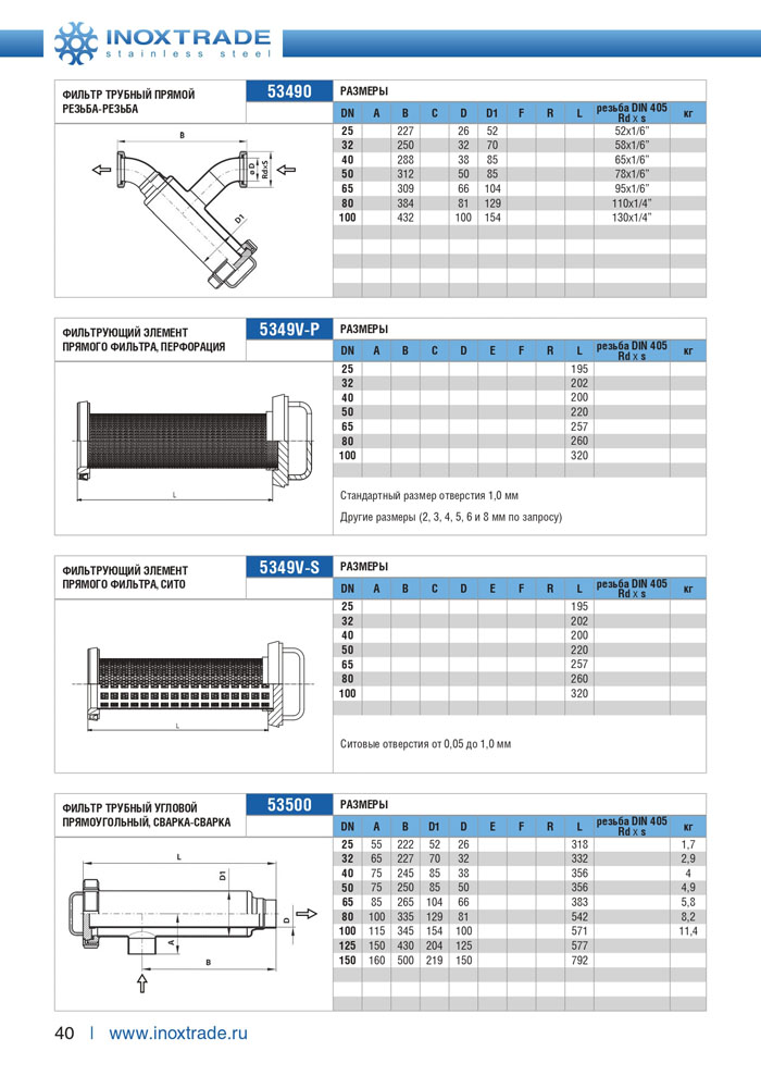 Специальная арматура и комплектующие Инокстрейд 40